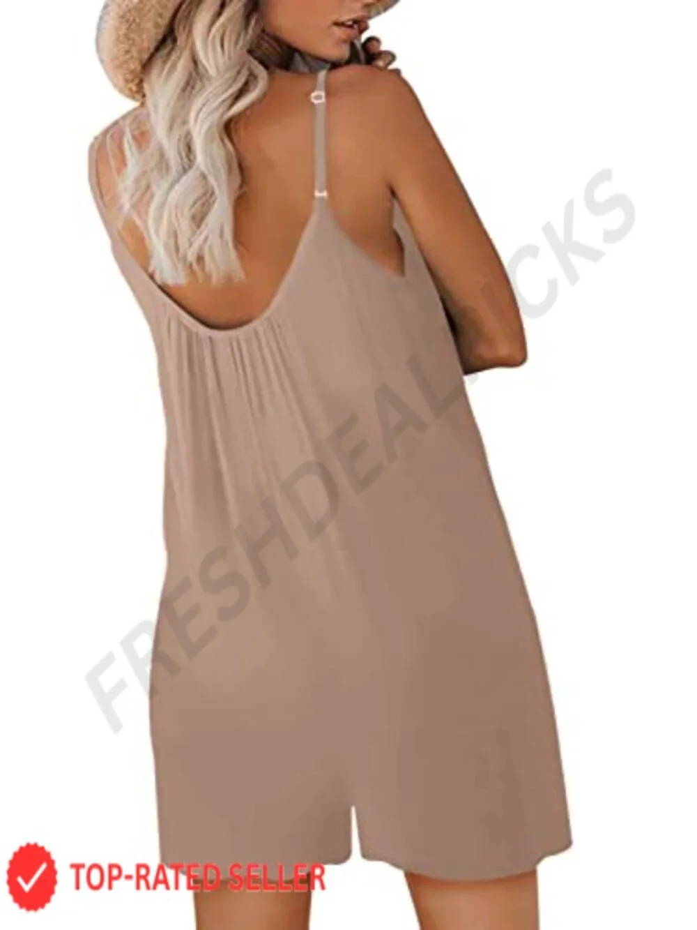 Sleeveless Romper for Women Adjustable Spaghetti Strap Loose Fit with Pockets